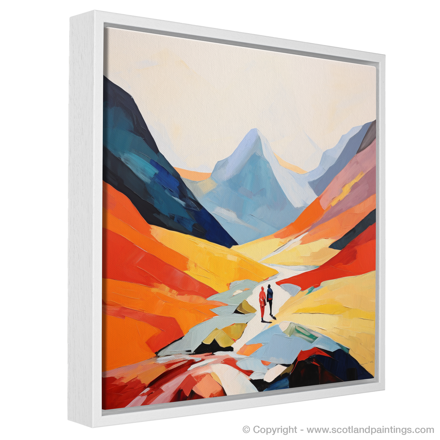 Painting and Art Print of Hikers in Glencoe entitled "Minimalist Majesty of Glencoe Hikers".