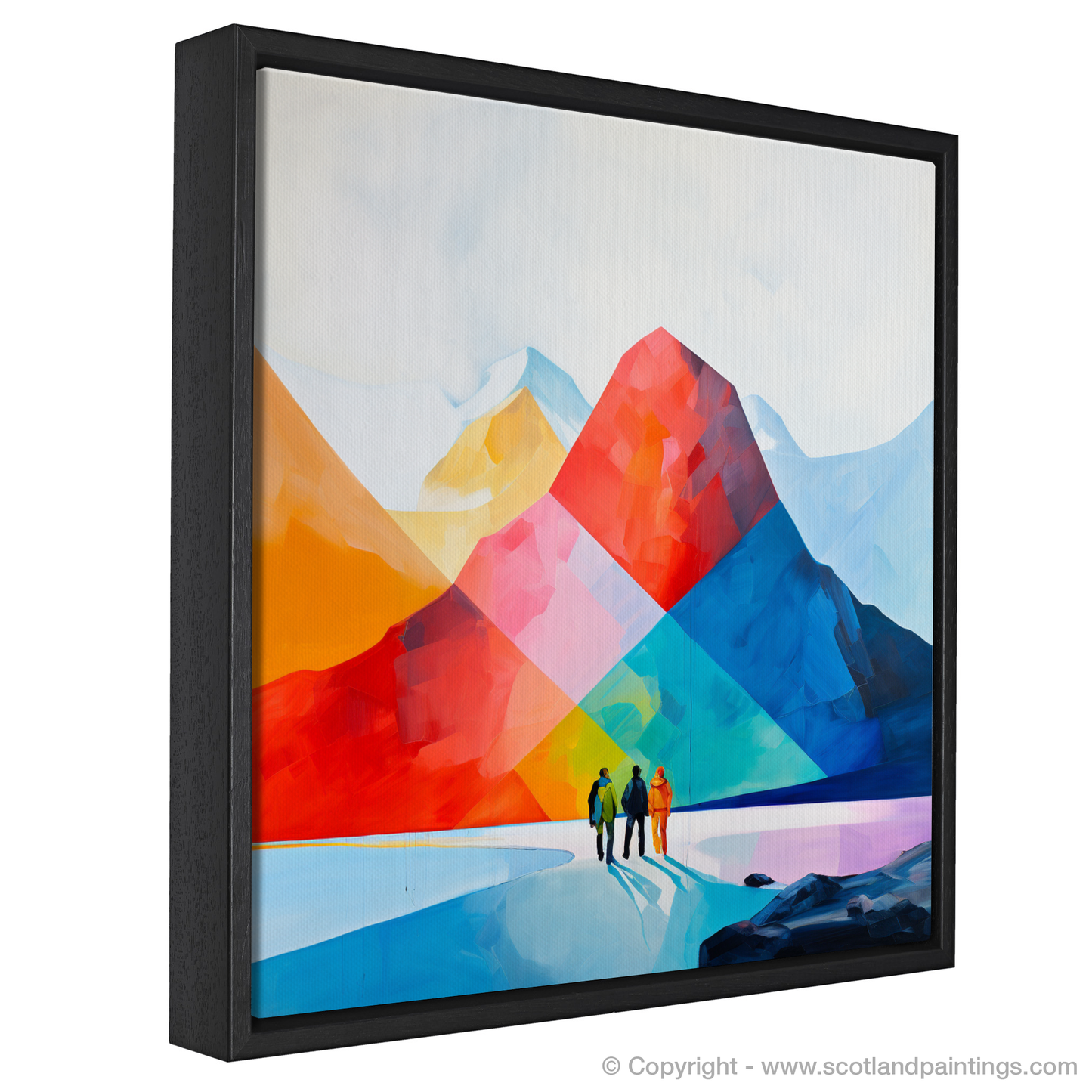 Painting and Art Print of Hikers in Glencoe entitled "Hikers in Glencoe: A Minimalist Tribute to the Scottish Highlands".