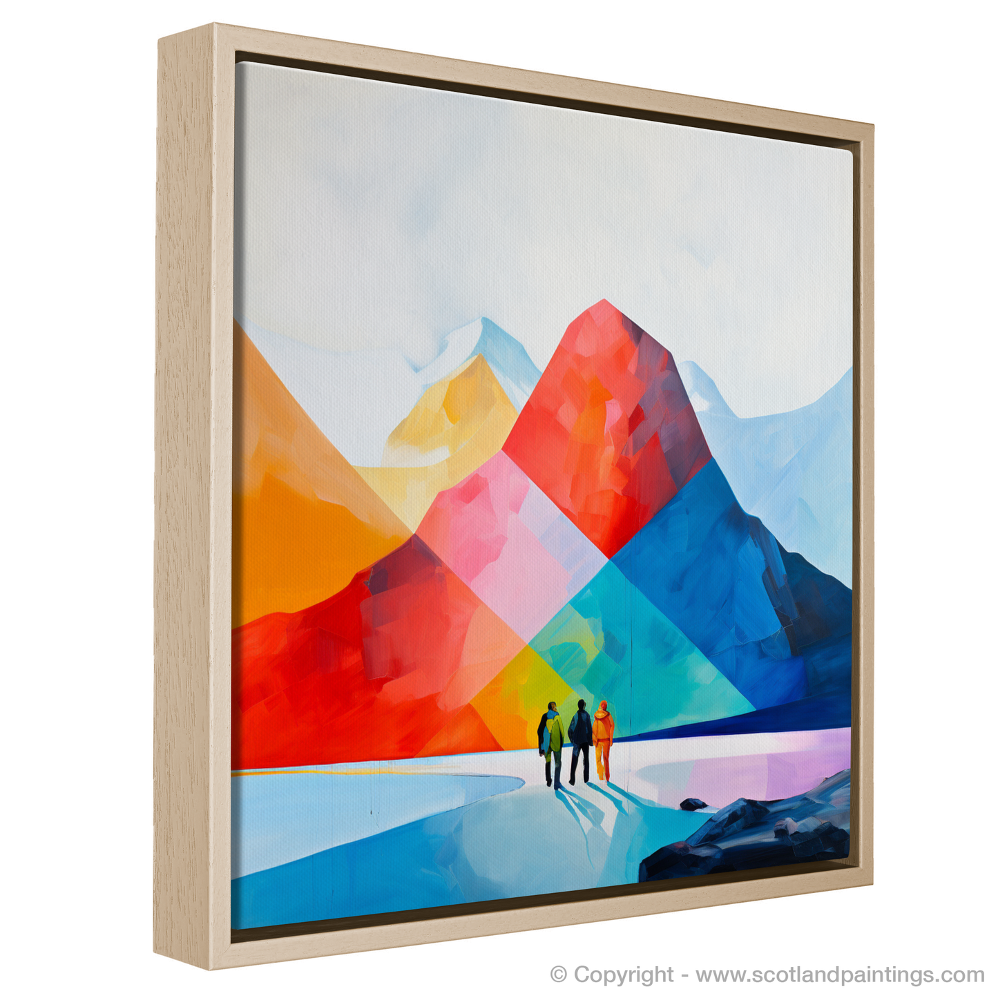 Painting and Art Print of Hikers in Glencoe entitled "Hikers in Glencoe: A Minimalist Tribute to the Scottish Highlands".