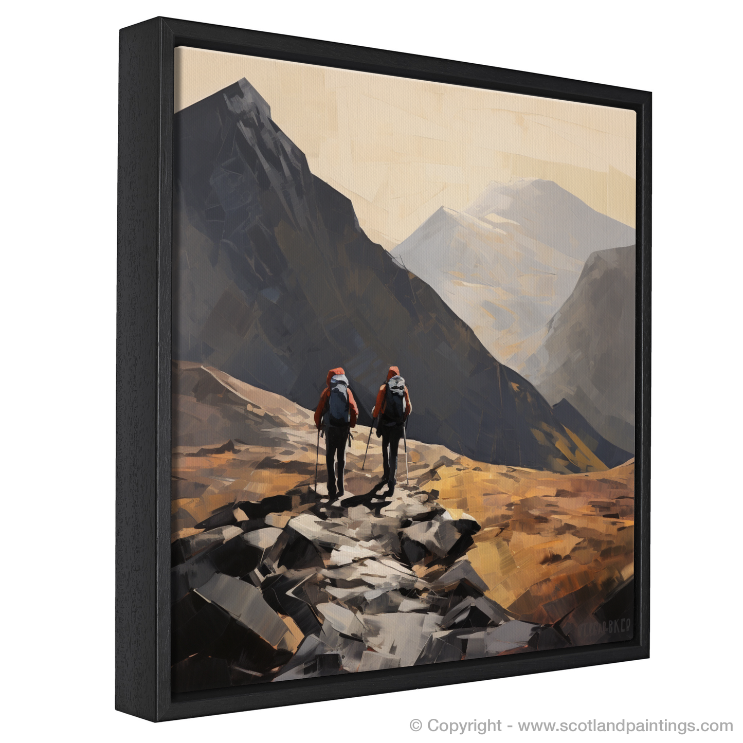 Painting and Art Print of Hikers in Glencoe entitled "Hikers Amidst the Majesty of Glencoe".