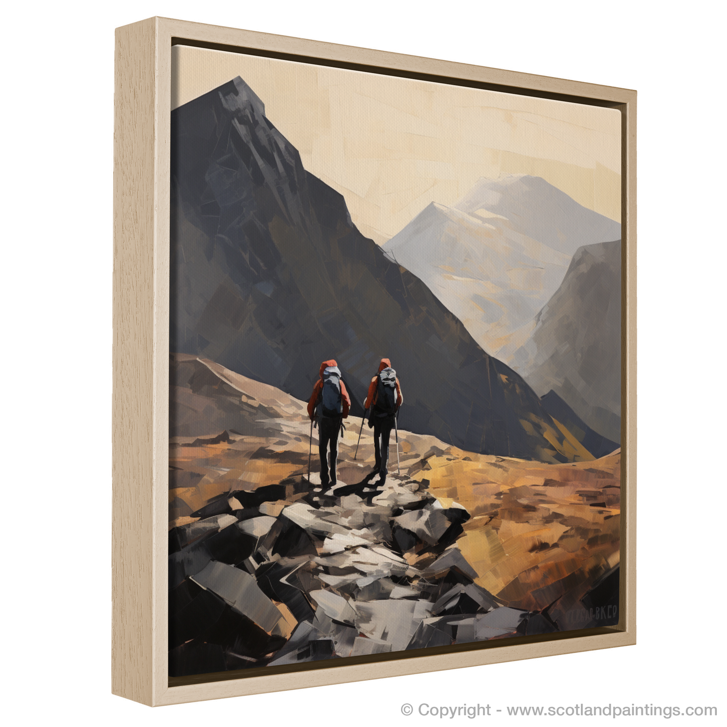 Painting and Art Print of Hikers in Glencoe entitled "Hikers Amidst the Majesty of Glencoe".