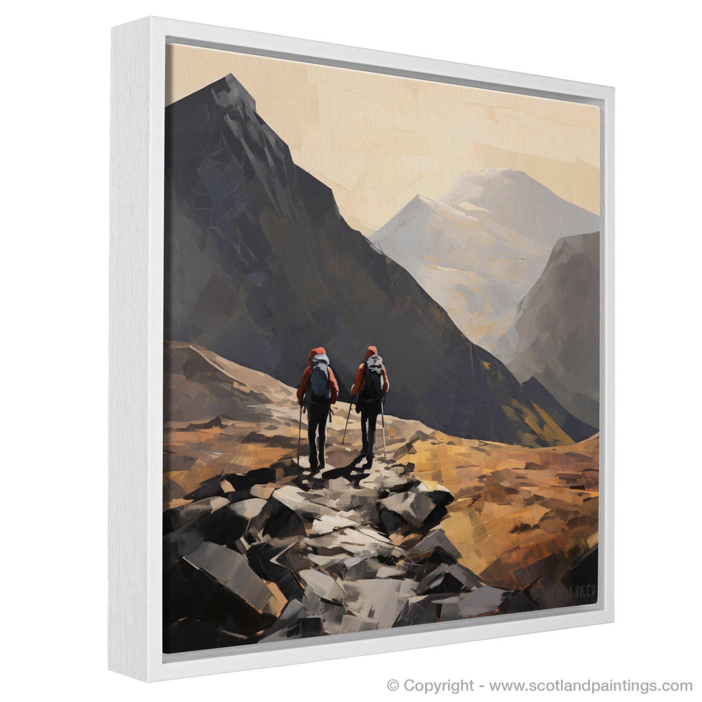 Painting and Art Print of Hikers in Glencoe entitled "Hikers Amidst the Majesty of Glencoe".