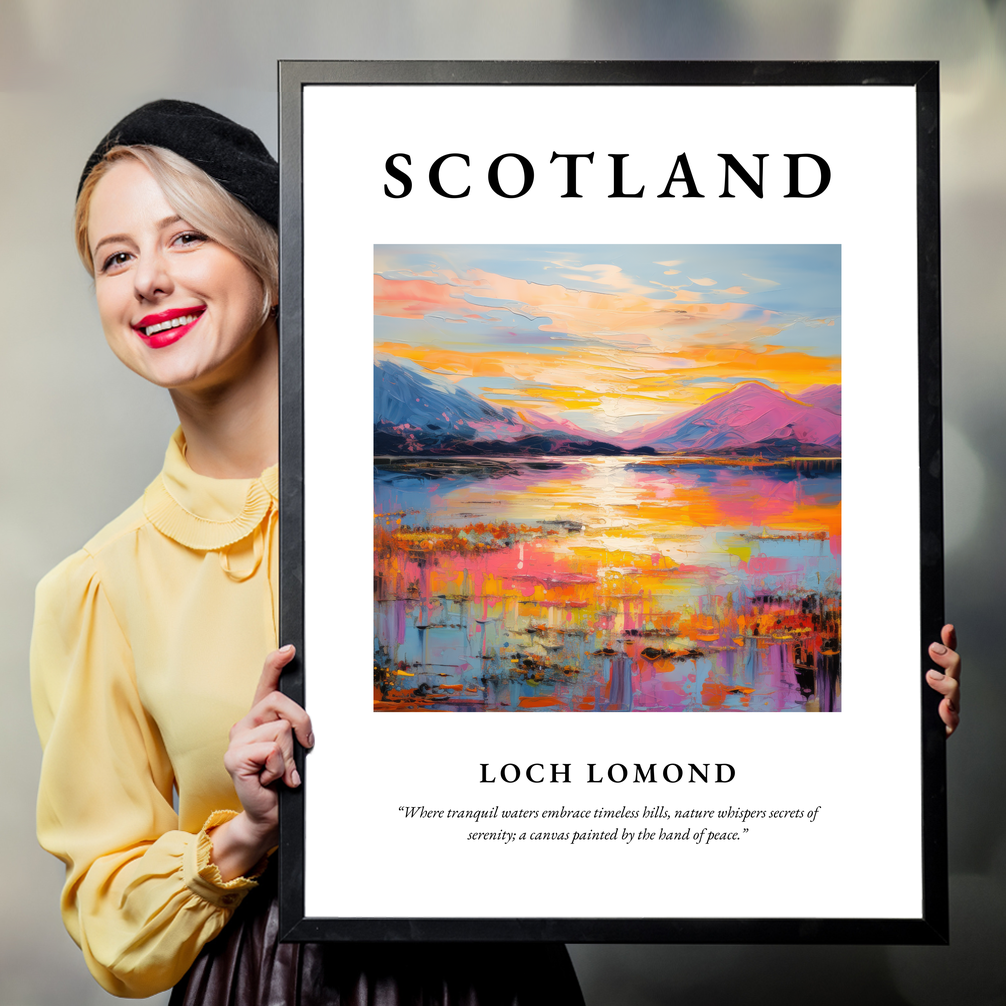 Person holding a poster of Loch Lomond