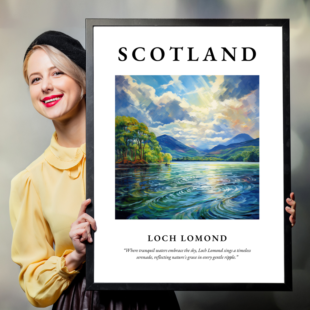 Person holding a poster of Loch Lomond