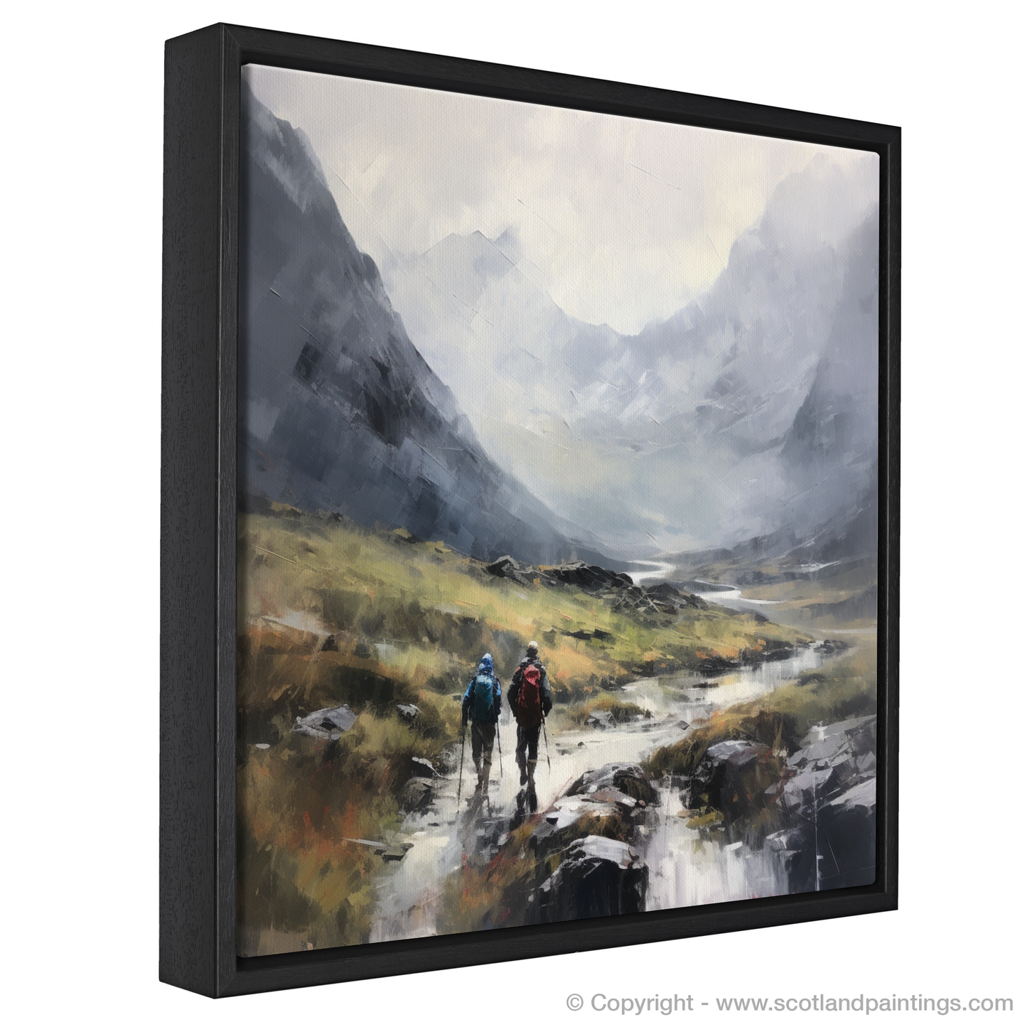 Painting and Art Print of Hikers in Glencoe entitled "Hikers' Haven: The Essence of Glencoe".