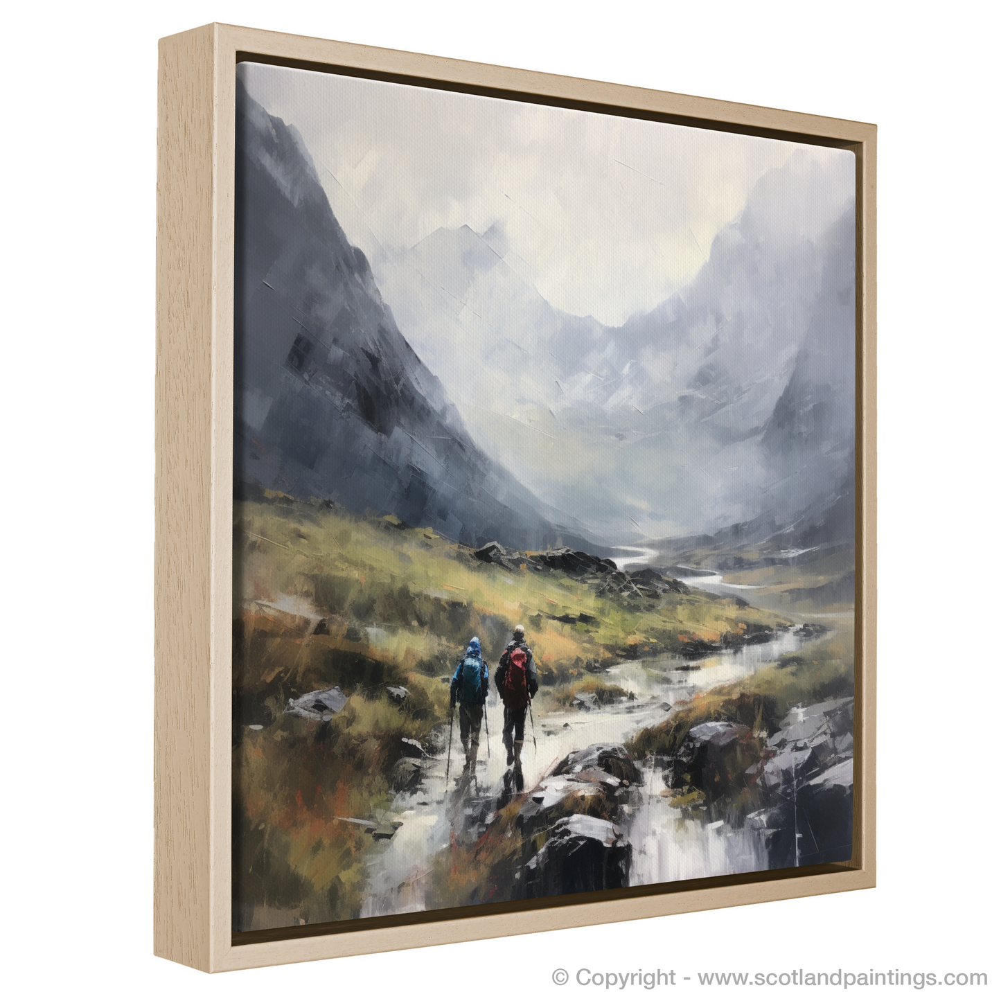 Painting and Art Print of Hikers in Glencoe entitled "Hikers' Haven: The Essence of Glencoe".