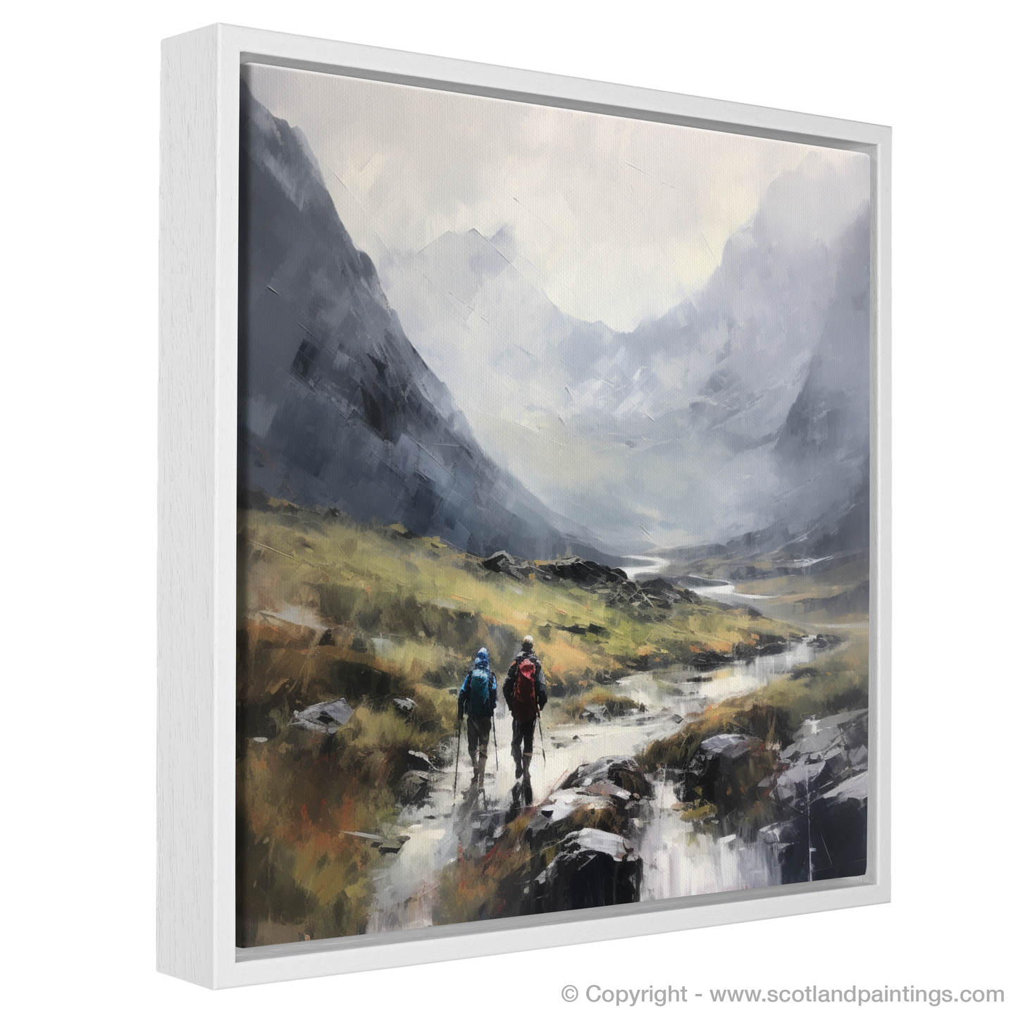 Painting and Art Print of Hikers in Glencoe entitled "Hikers' Haven: The Essence of Glencoe".