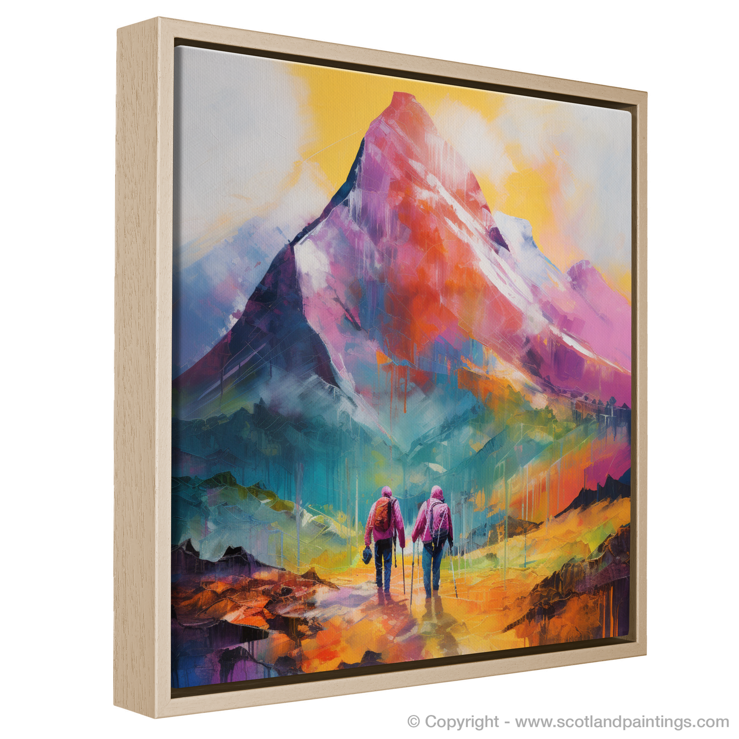 Painting and Art Print of Hikers in Glencoe entitled "Hikers' Journey Through the Colour Fields of Glencoe".