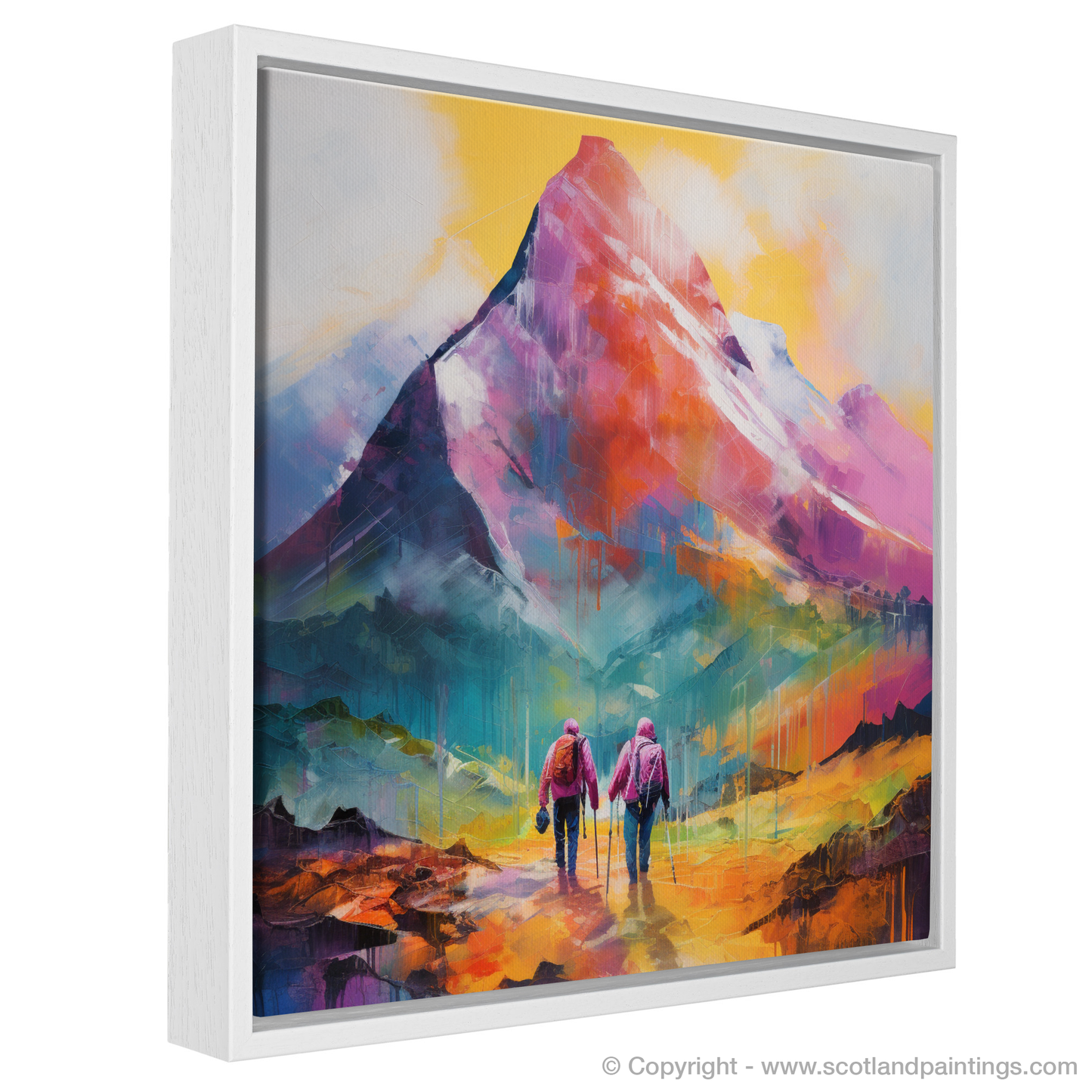 Painting and Art Print of Hikers in Glencoe entitled "Hikers' Journey Through the Colour Fields of Glencoe".