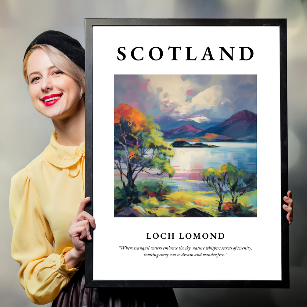 Person holding a poster of Loch Lomond