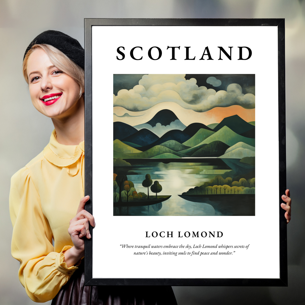 Person holding a poster of Loch Lomond