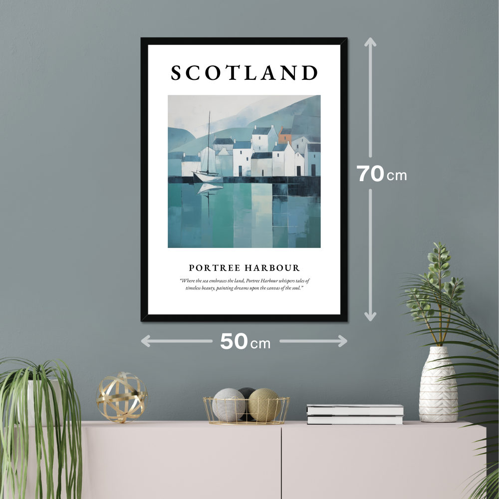 Poster of Portree Harbour hanging on a wall