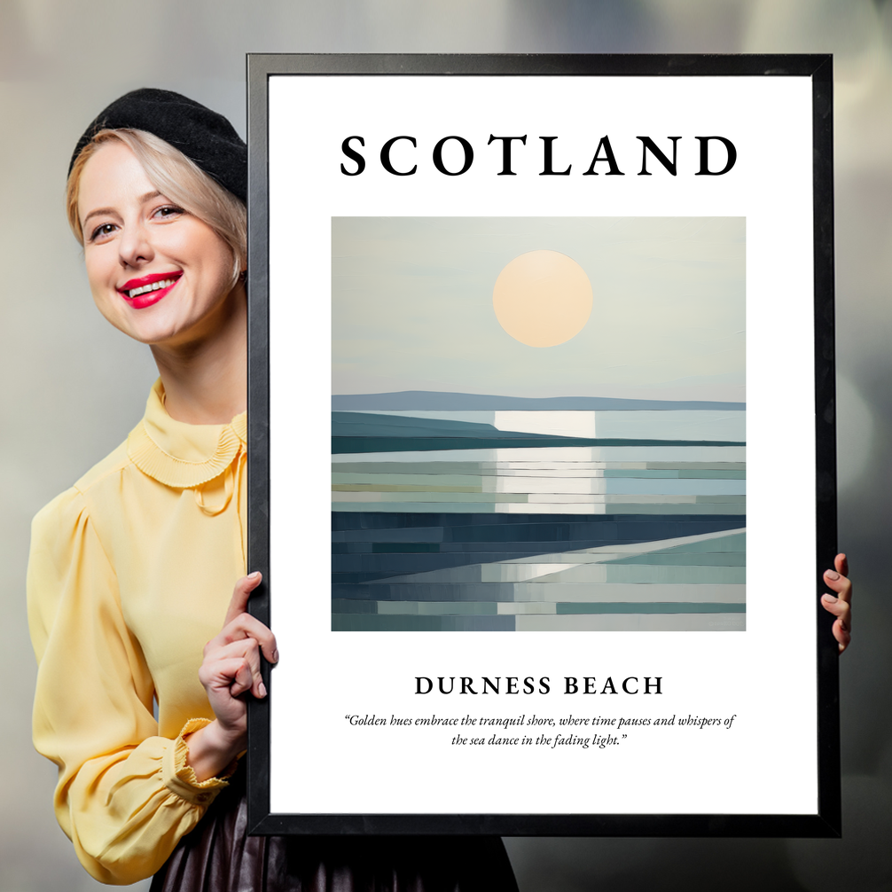 Person holding a poster of Durness Beach