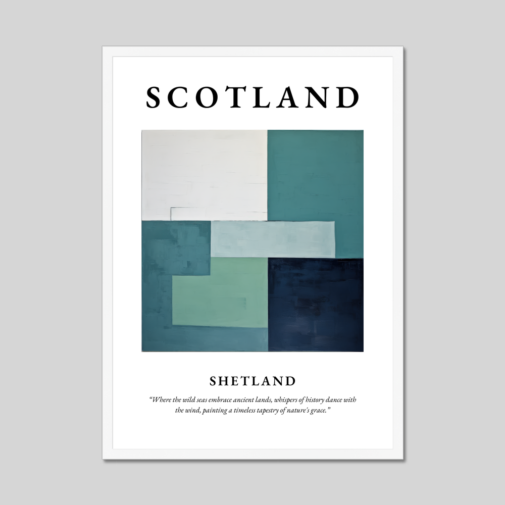 Poster in a white frame with the word Scotland