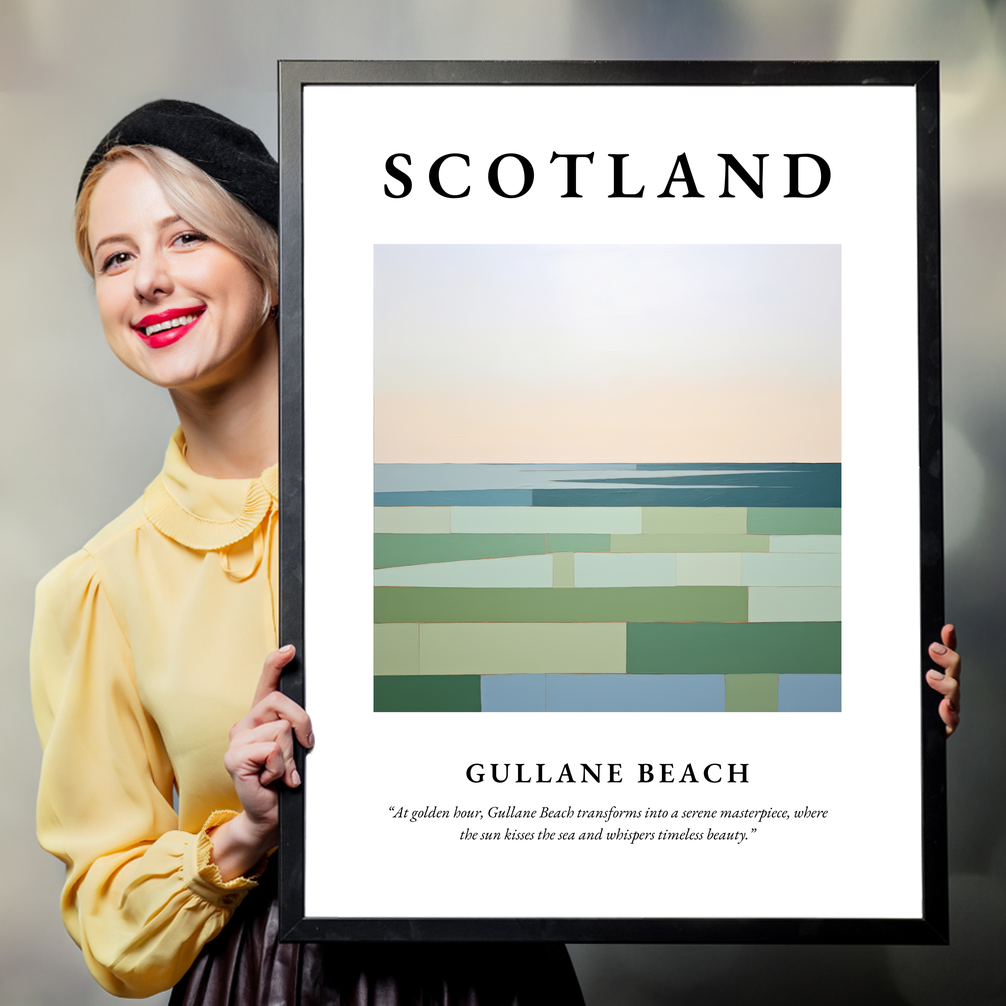 Person holding a poster of Gullane Beach