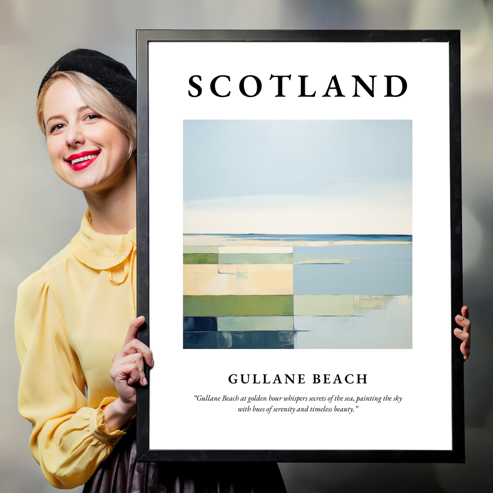 Person holding a poster of Gullane Beach