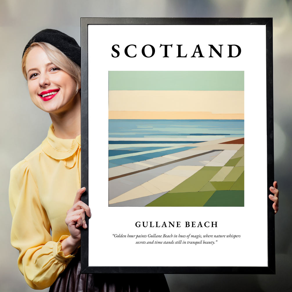 Person holding a poster of Gullane Beach