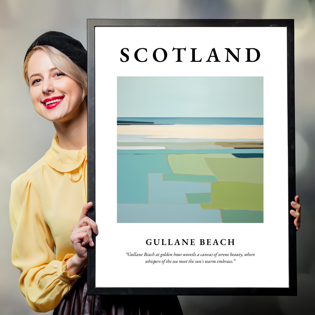 Person holding a poster of Gullane Beach