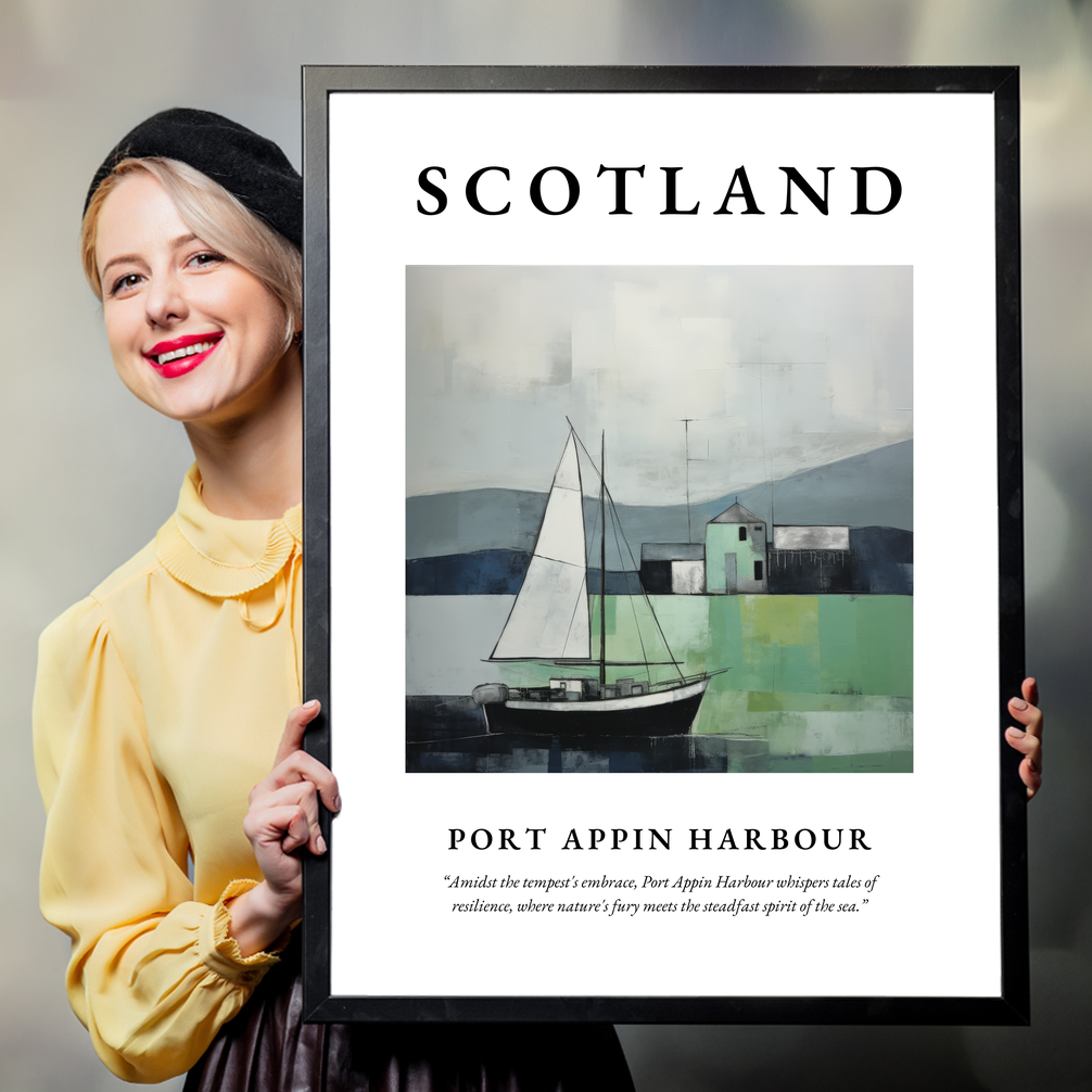 Person holding a poster of Port Appin Harbour