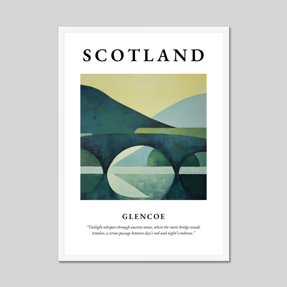 Poster in a white frame with the word Scotland