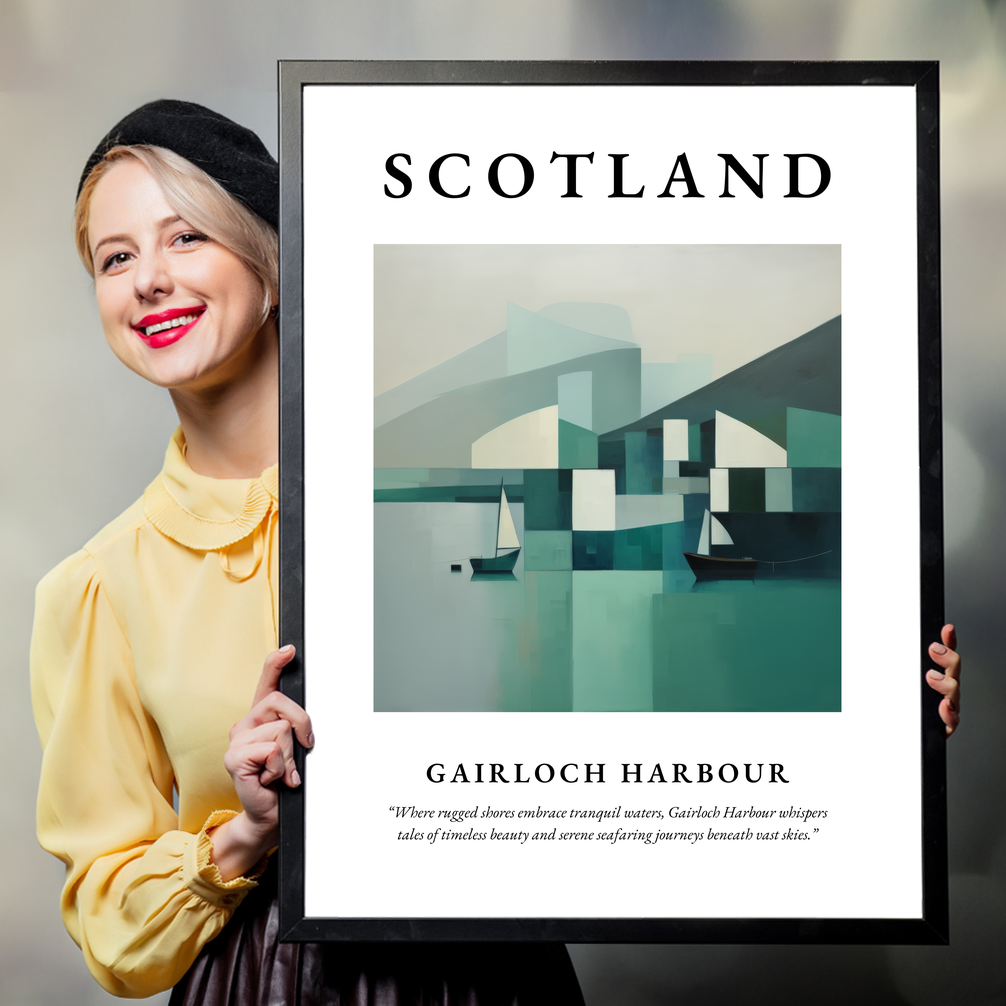 Person holding a poster of Gairloch Harbour