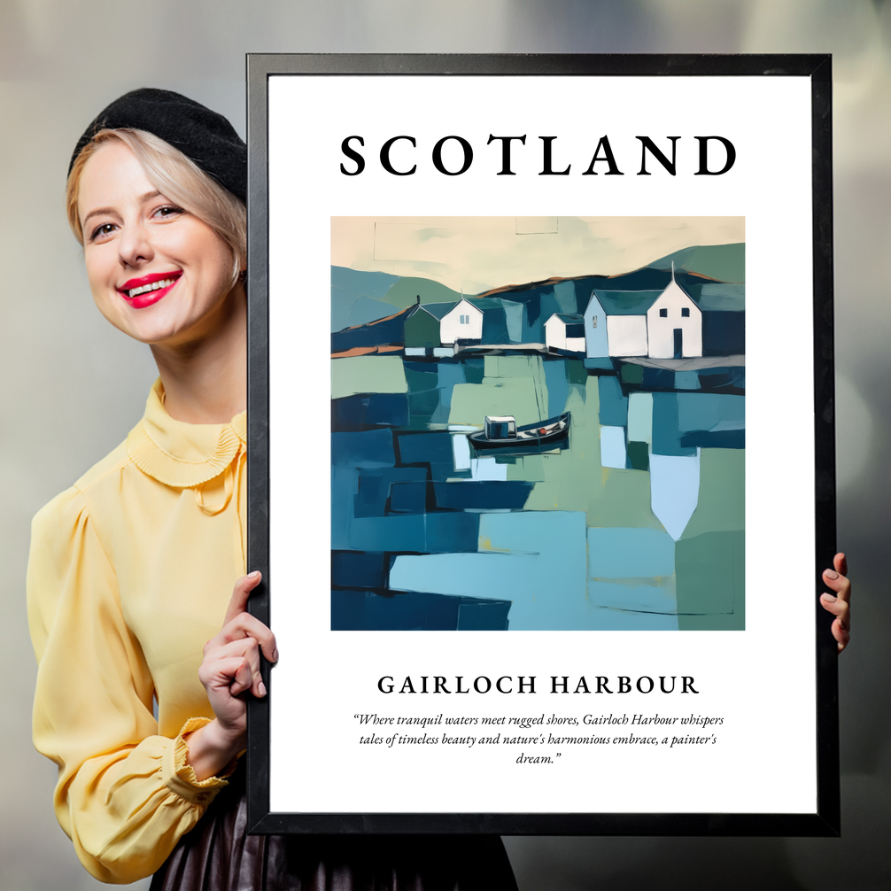 Person holding a poster of Gairloch Harbour