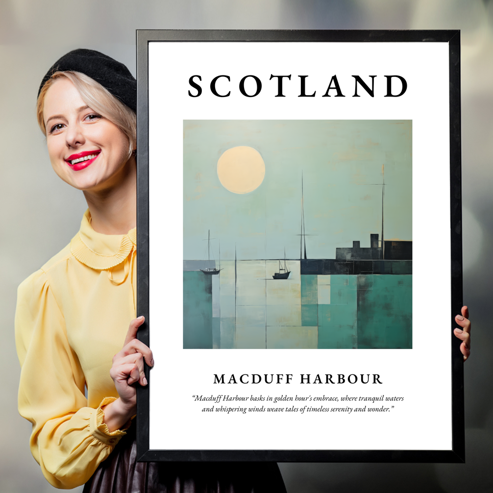 Person holding a poster of Macduff Harbour