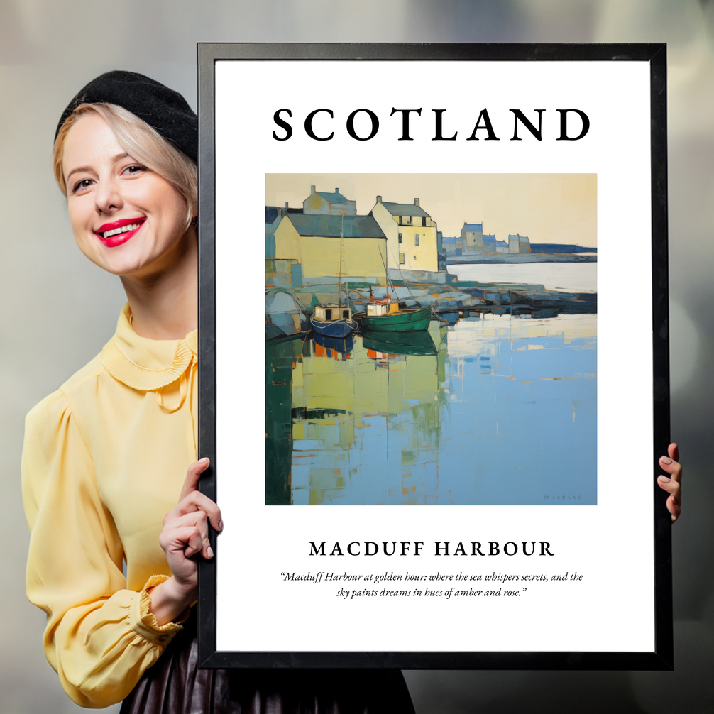 Person holding a poster of Macduff Harbour