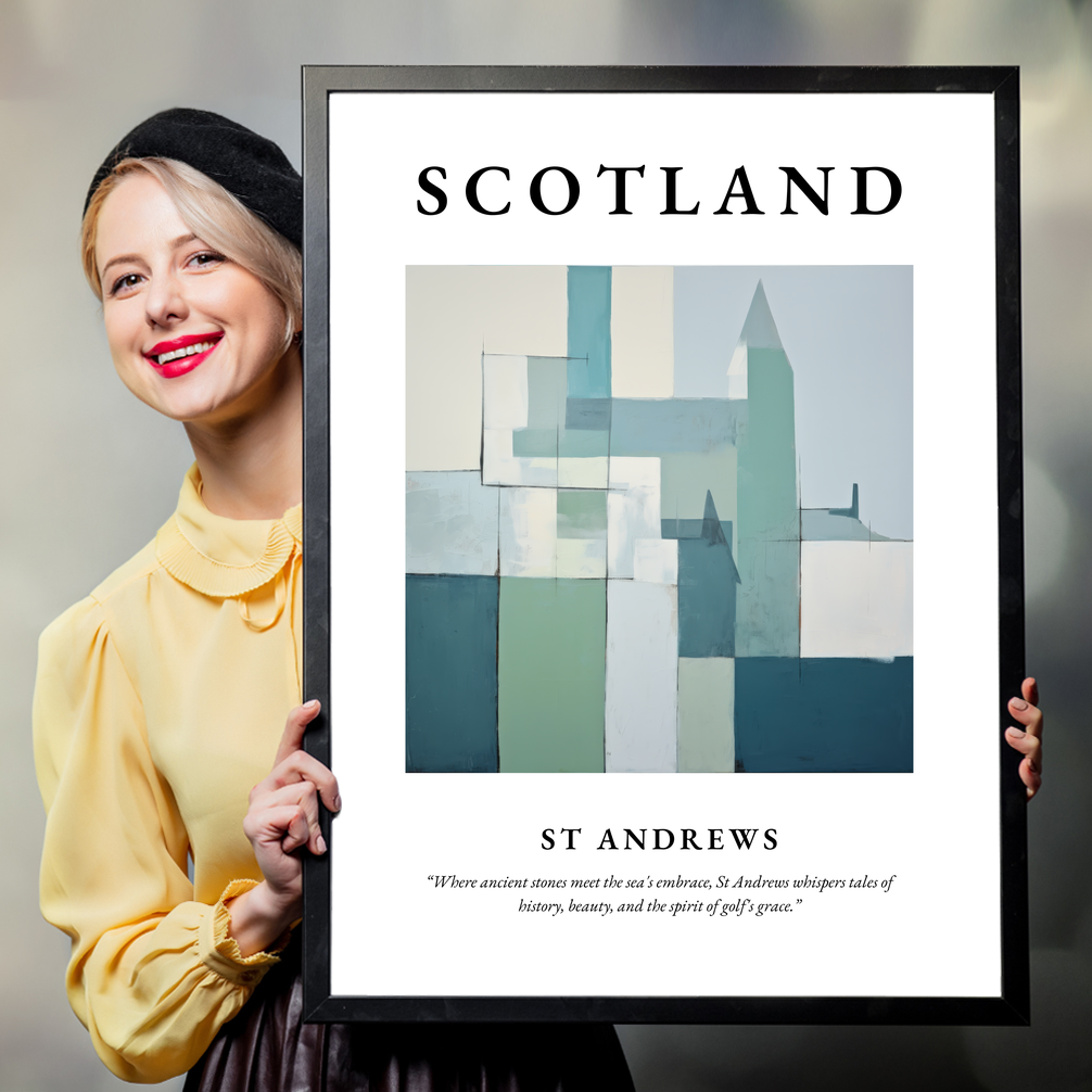 Person holding a poster of St Andrews