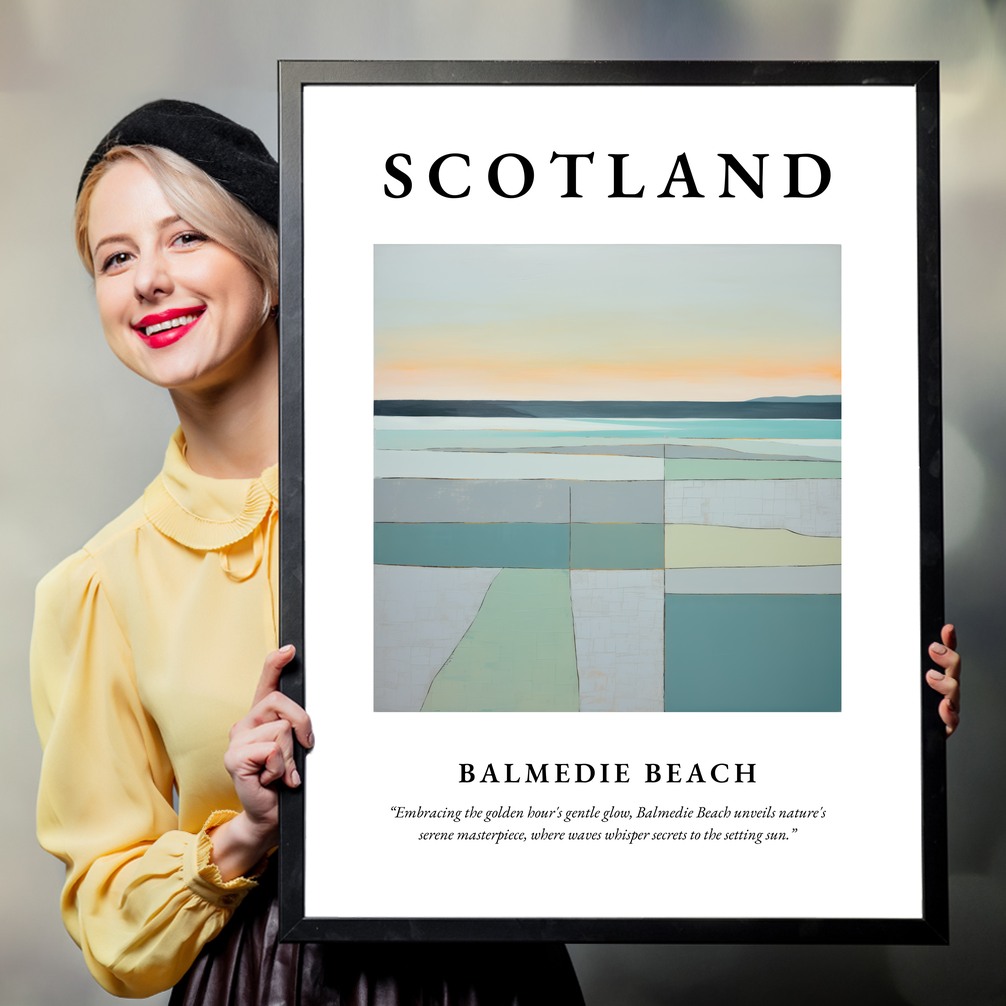 Person holding a poster of Balmedie Beach