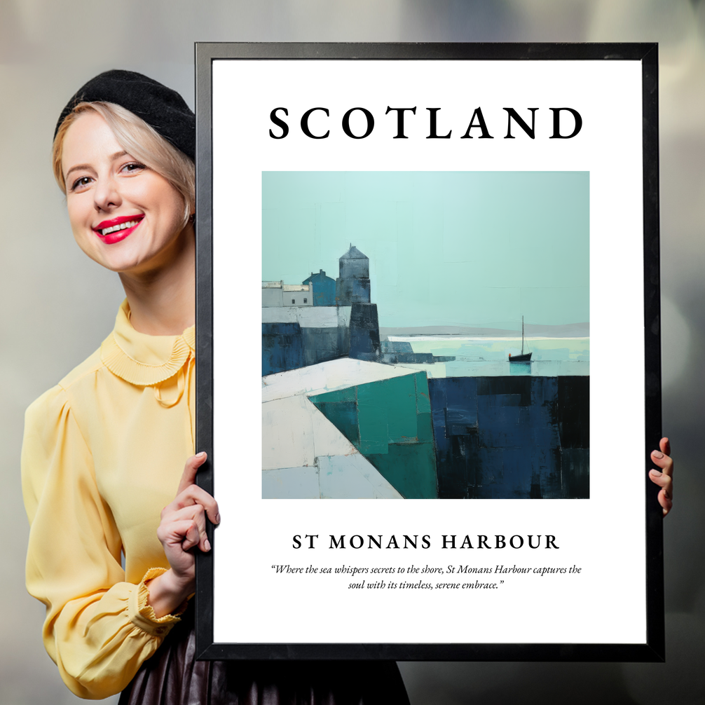 Person holding a poster of St Monans Harbour