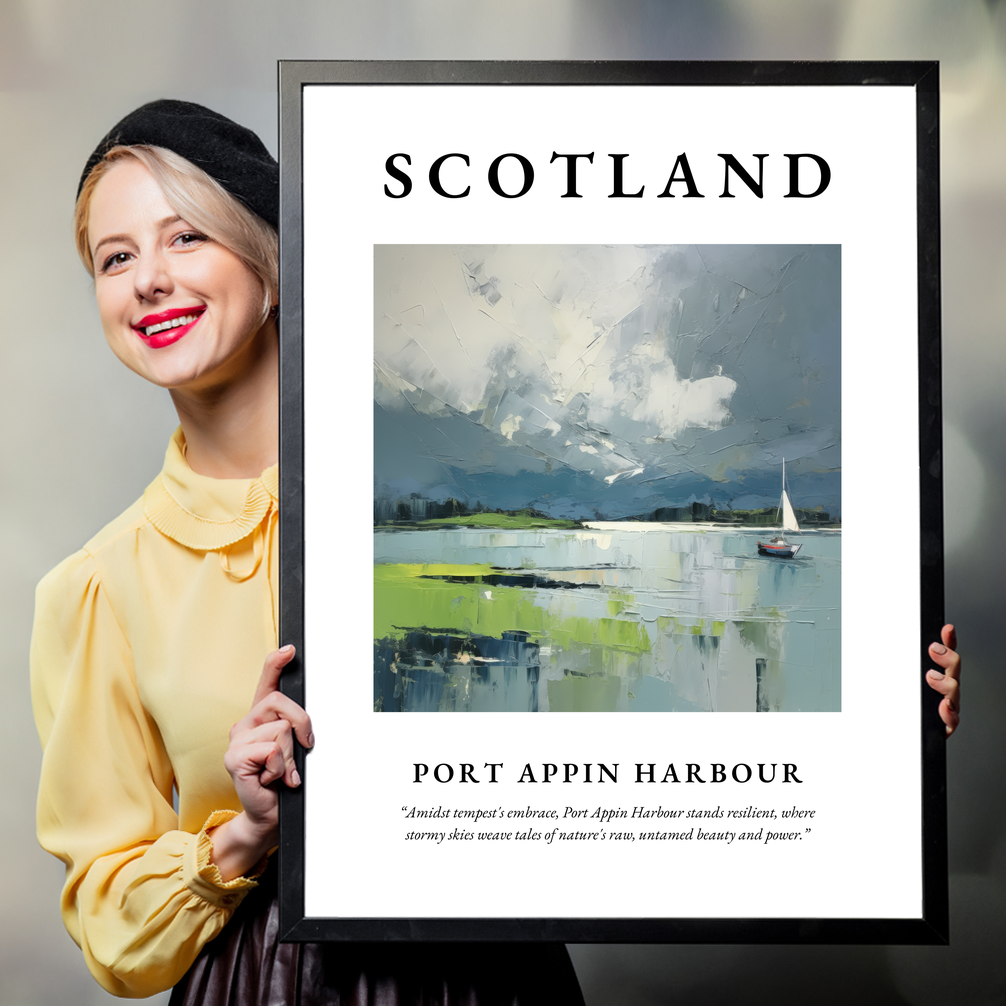 Person holding a poster of Port Appin Harbour