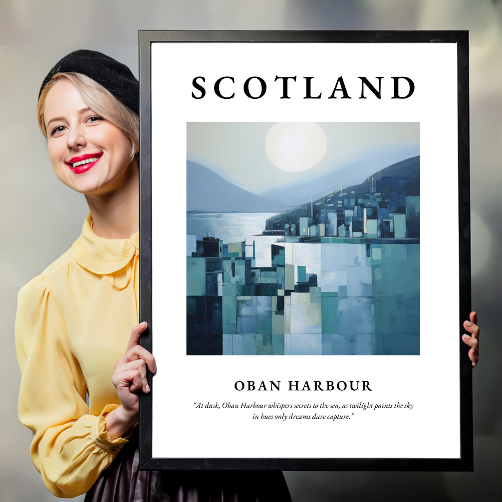 Person holding a poster of Oban Harbour