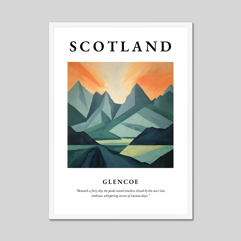 Poster in a white frame with the word Scotland