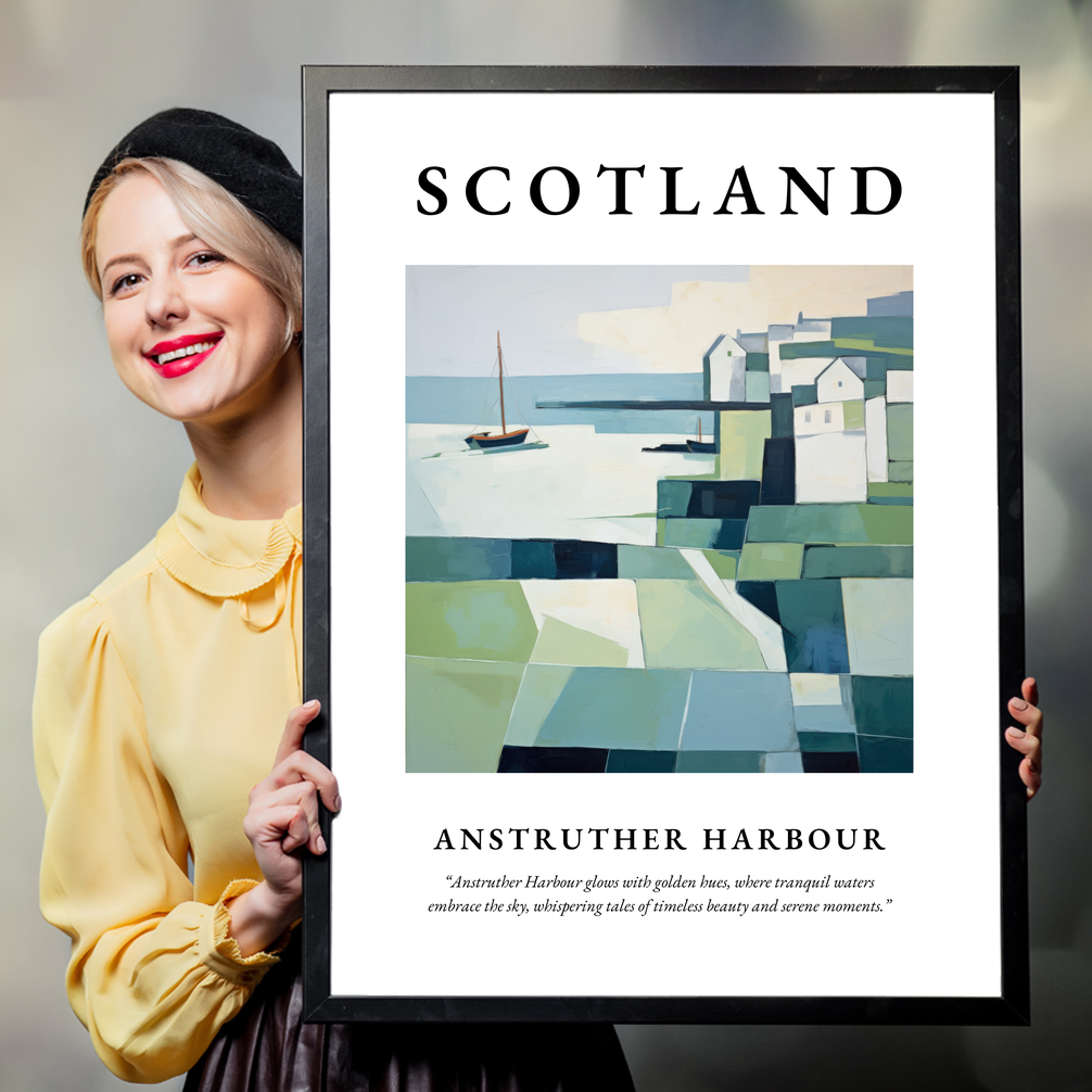 Person holding a poster of Anstruther Harbour