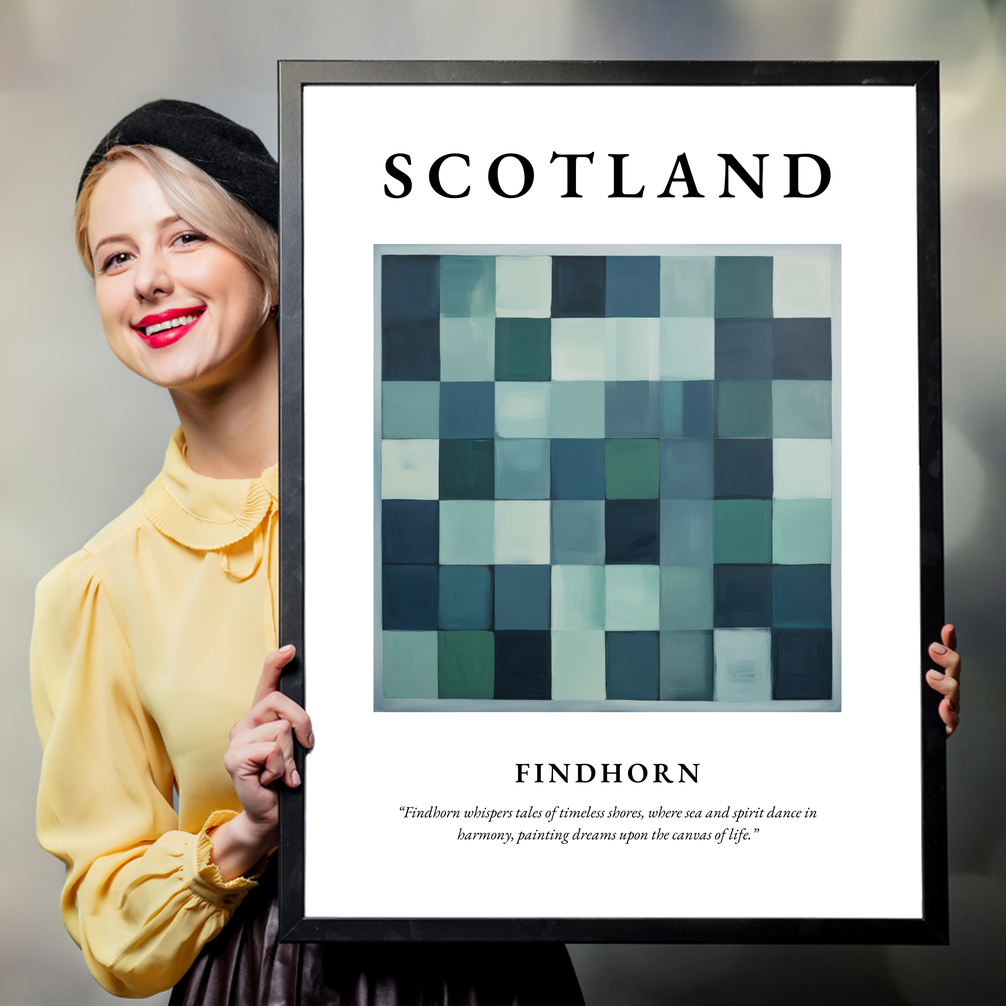 Person holding a poster of Findhorn