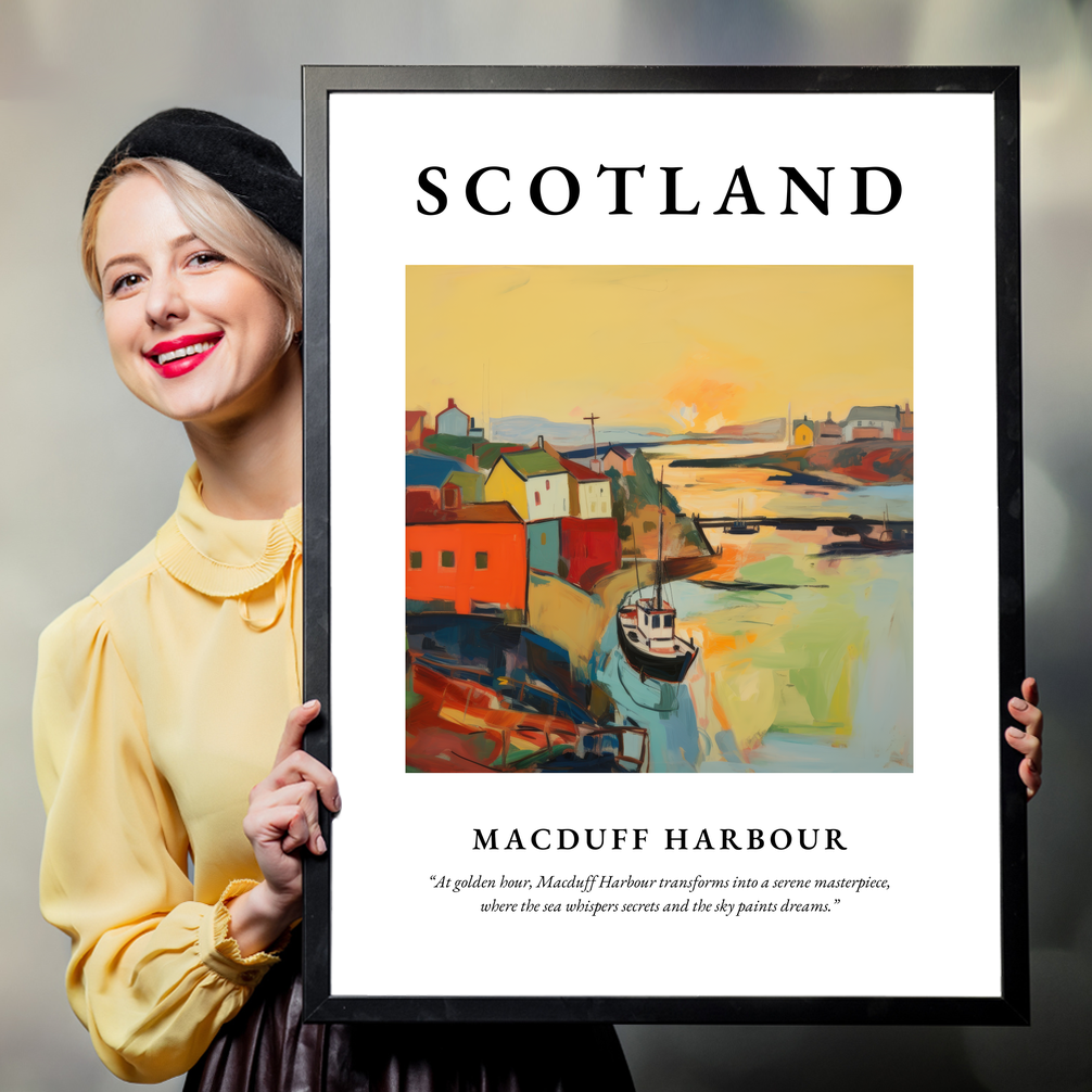 Person holding a poster of Macduff Harbour