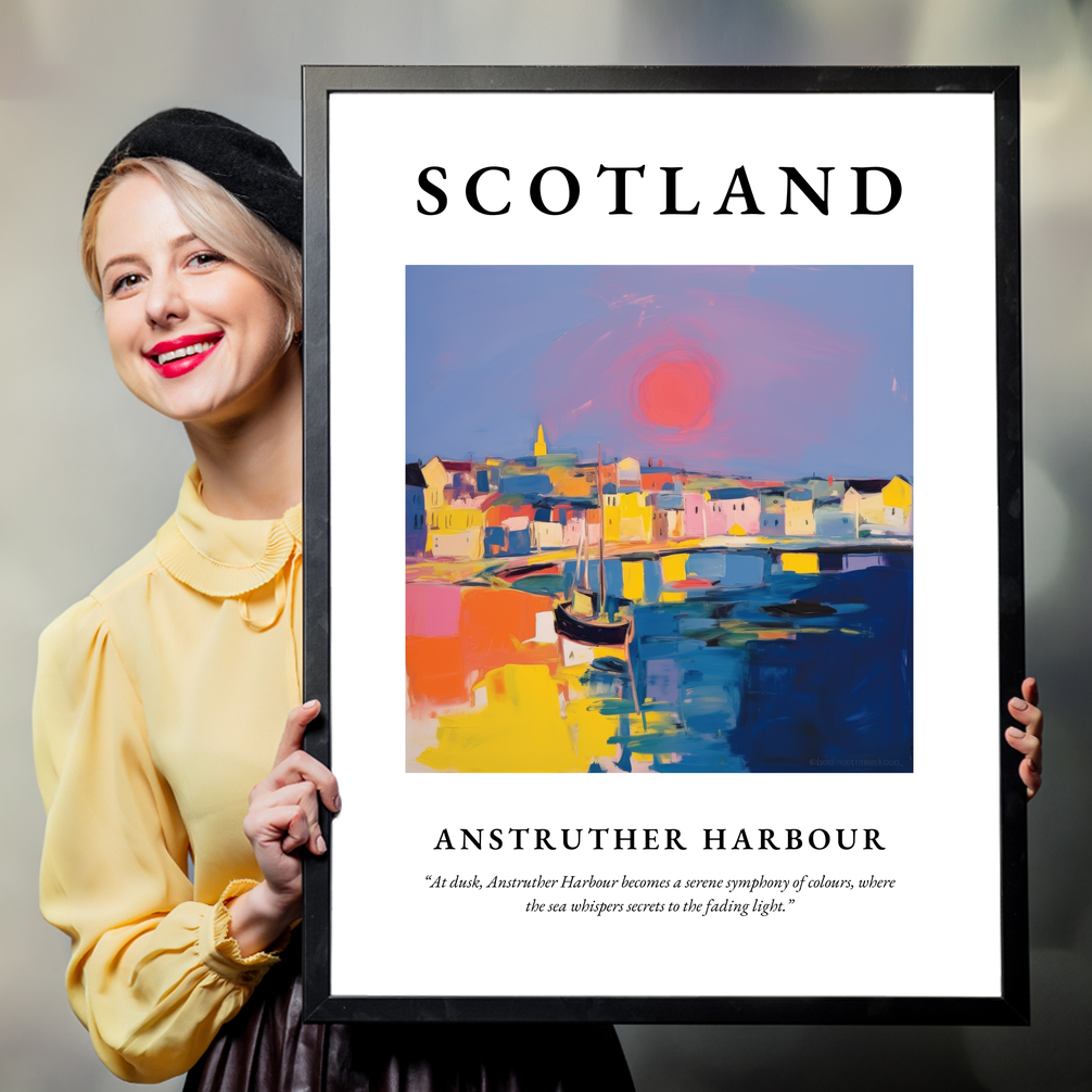 Person holding a poster of Anstruther Harbour