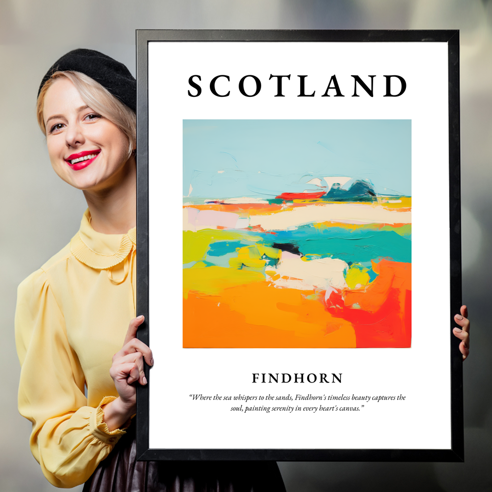 Person holding a poster of Findhorn