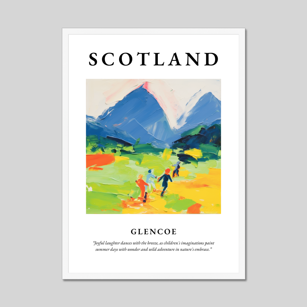 Poster in a white frame with the word Scotland