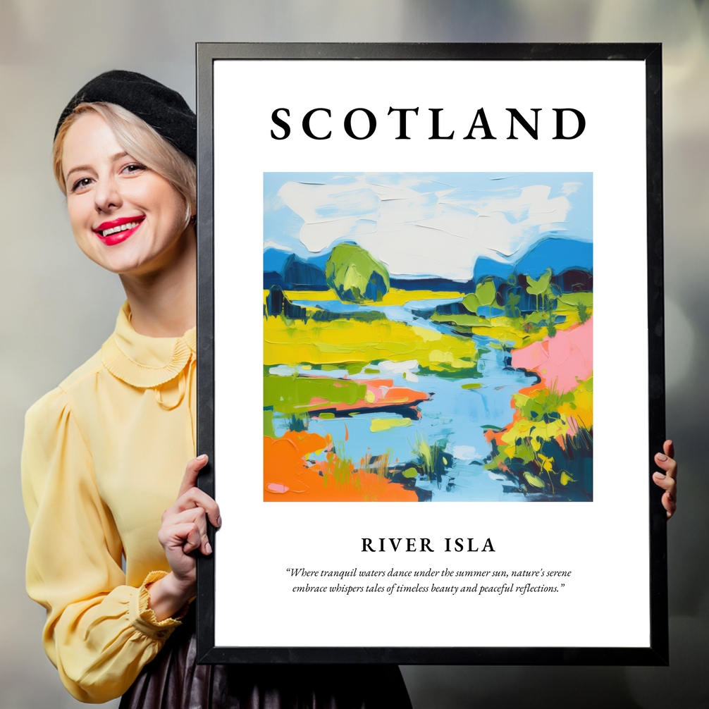 Person holding a poster of River Isla