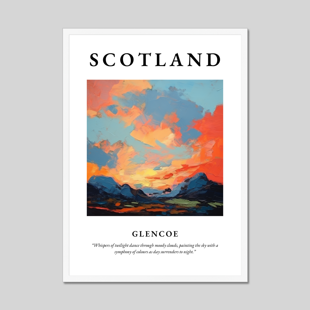 Poster in a white frame with the word Scotland