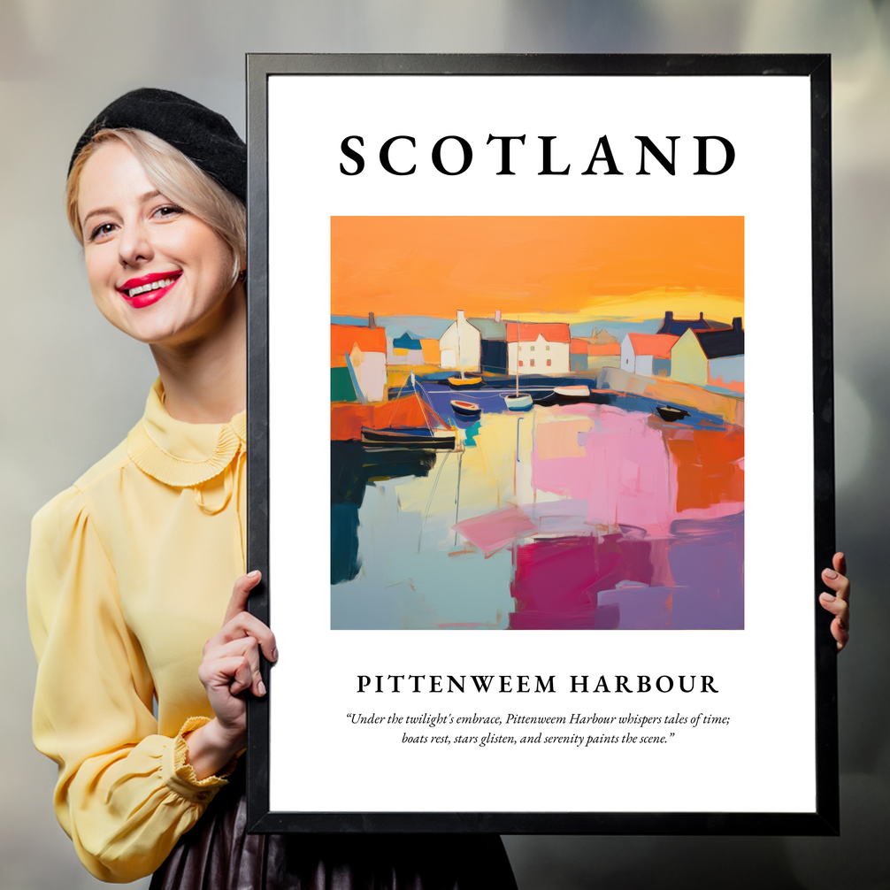 Person holding a poster of Pittenweem Harbour