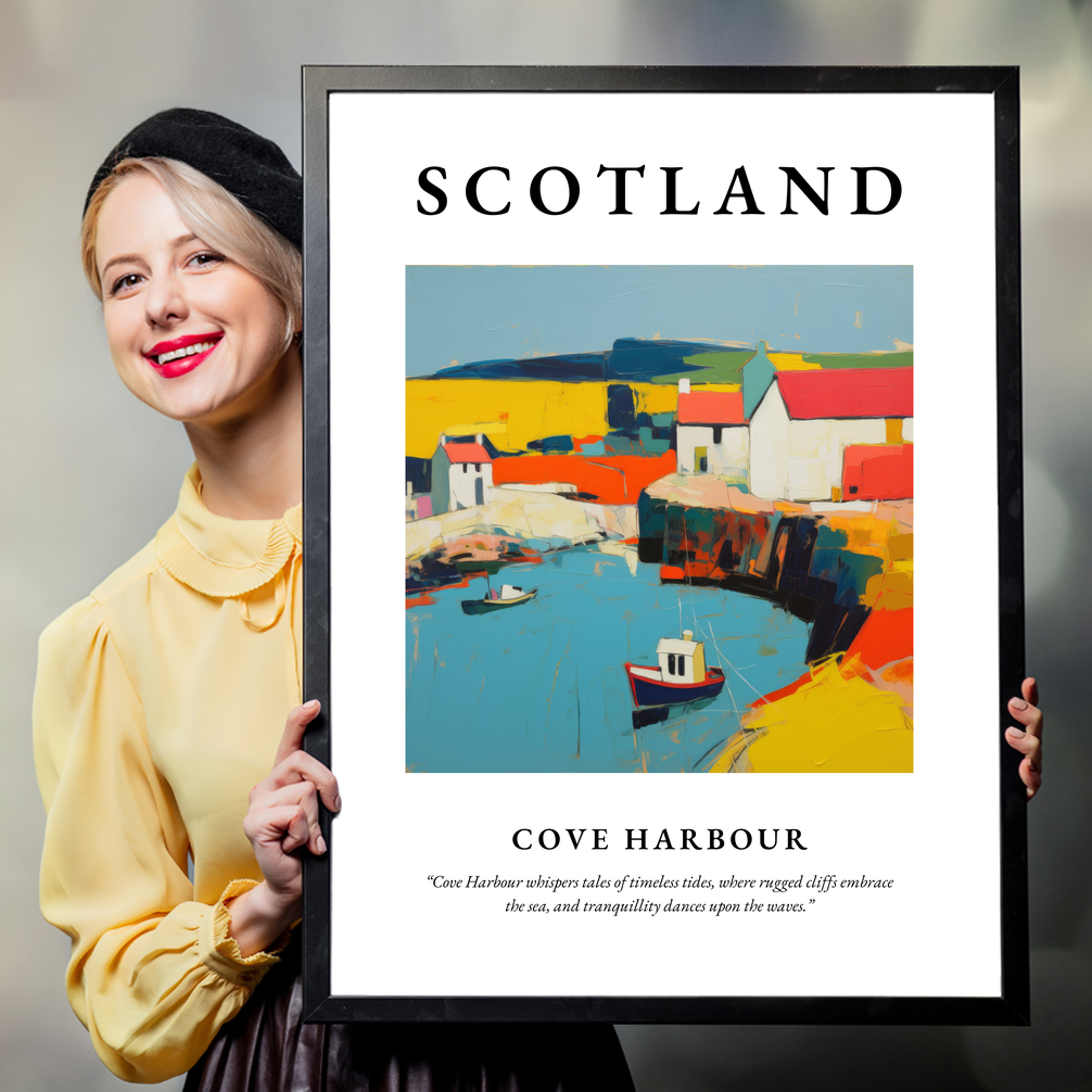 Person holding a poster of Cove Harbour