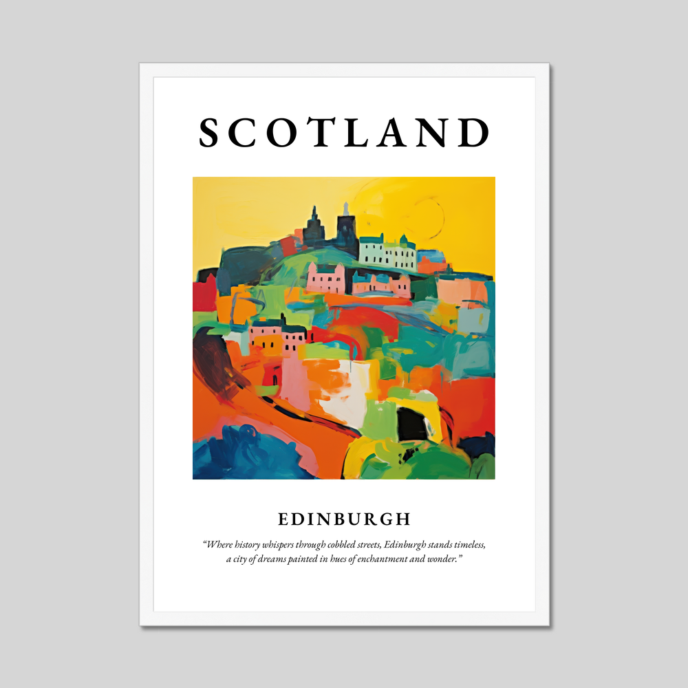 Poster in a white frame with the word Scotland