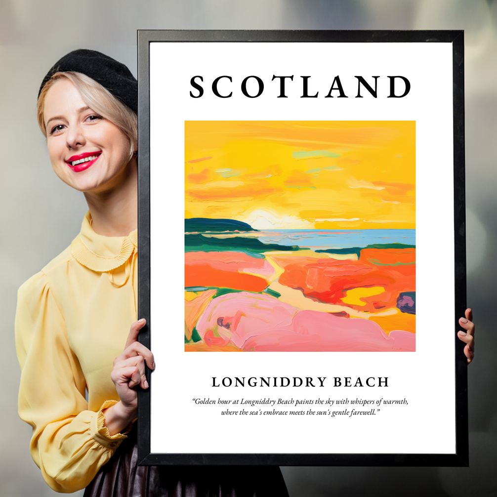 Person holding a poster of Longniddry Beach