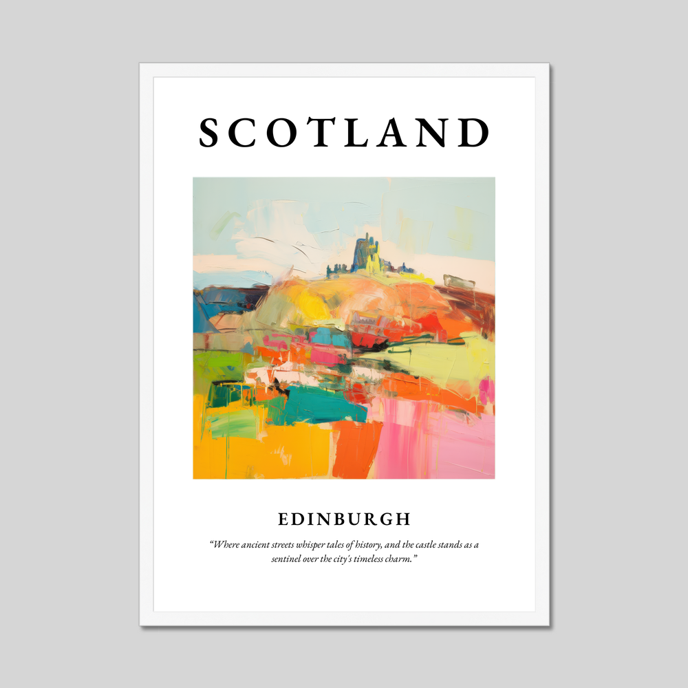 Poster in a white frame with the word Scotland