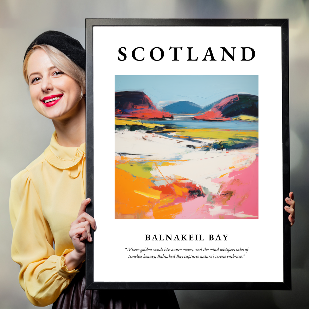 Person holding a poster of Balnakeil Bay