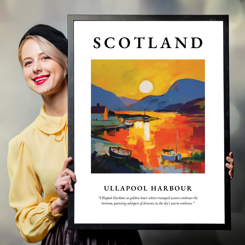 Person holding a poster of Ullapool Harbour