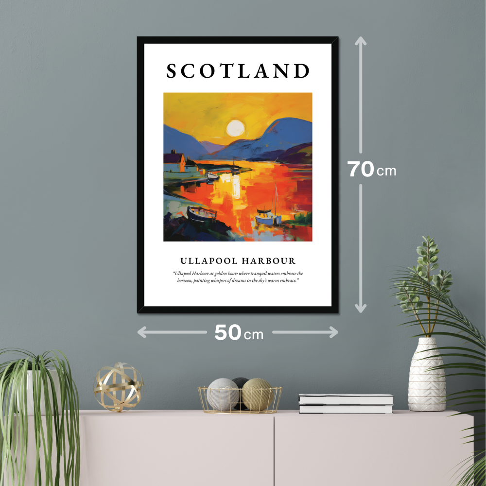 Poster of Ullapool Harbour hanging on a wall